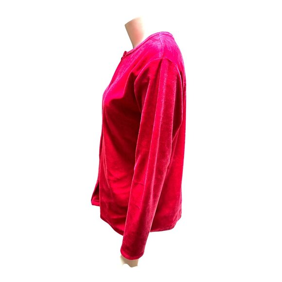 Cherokee Large Red Velour Button Front Long Sleeve Cardigan Top City Chic Casual - Picture 5 of 8